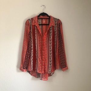 Free People Sheer Floral Button Down Shirt